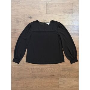 ACOA Black Sheer Yoke Puff Long Sleeve Blouse XL ACT10302 Business Casual Top
